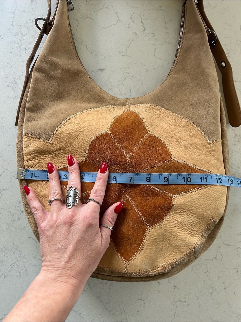 RARE Vintage Lucky Brand Patchwork Hobo Shoulder OR Crossbody Leather & Suede - Picture 7 of 16